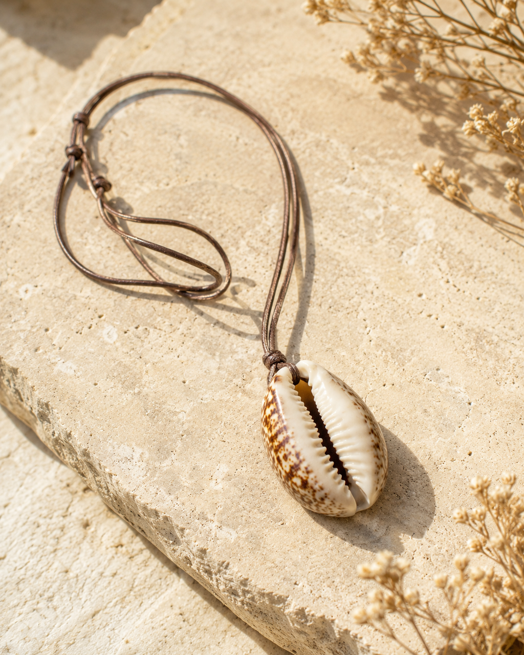Cowrie shell pendant necklace by Solera Felice