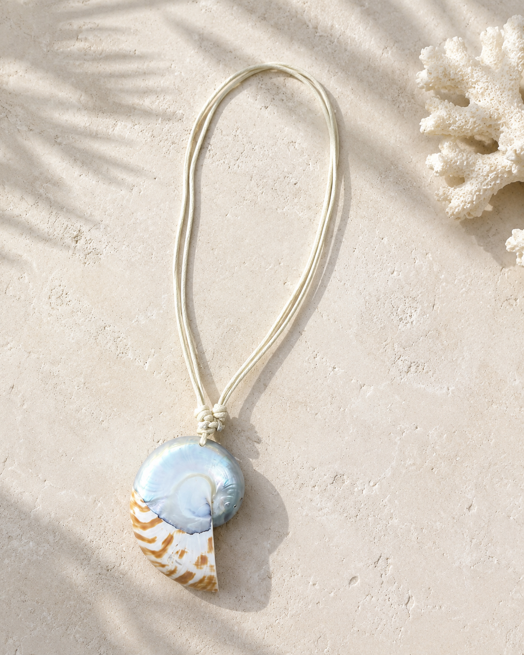 Natural white nautilus shell necklace Solera Felice