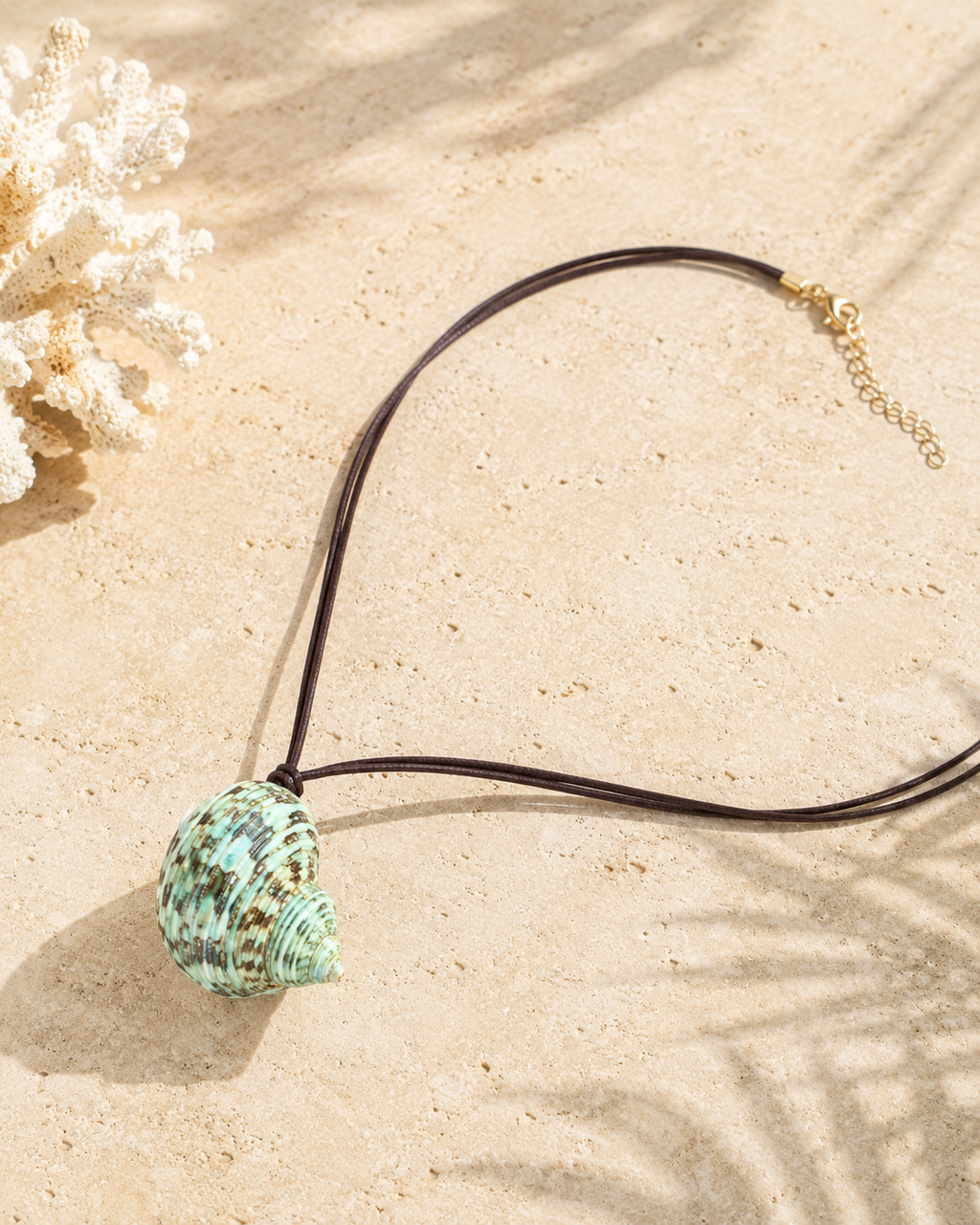 Solera Felice Green Turbo Shell Necklace close-up
