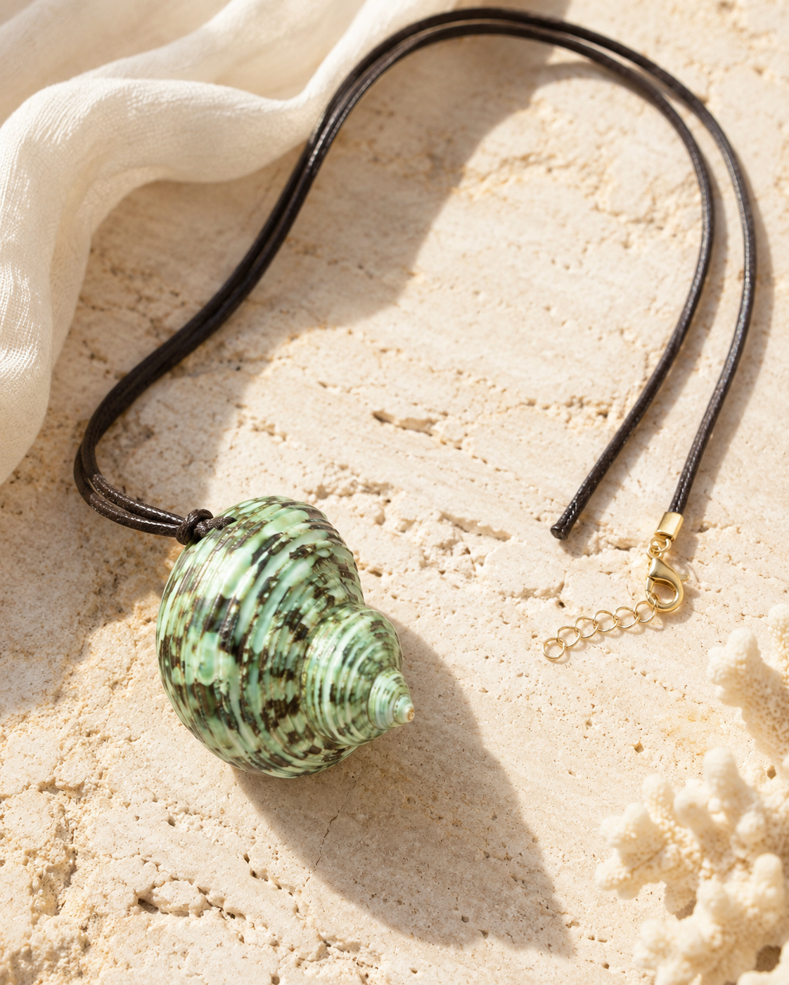 Ocean-inspired Green Turbo shell necklace by Solera Felice