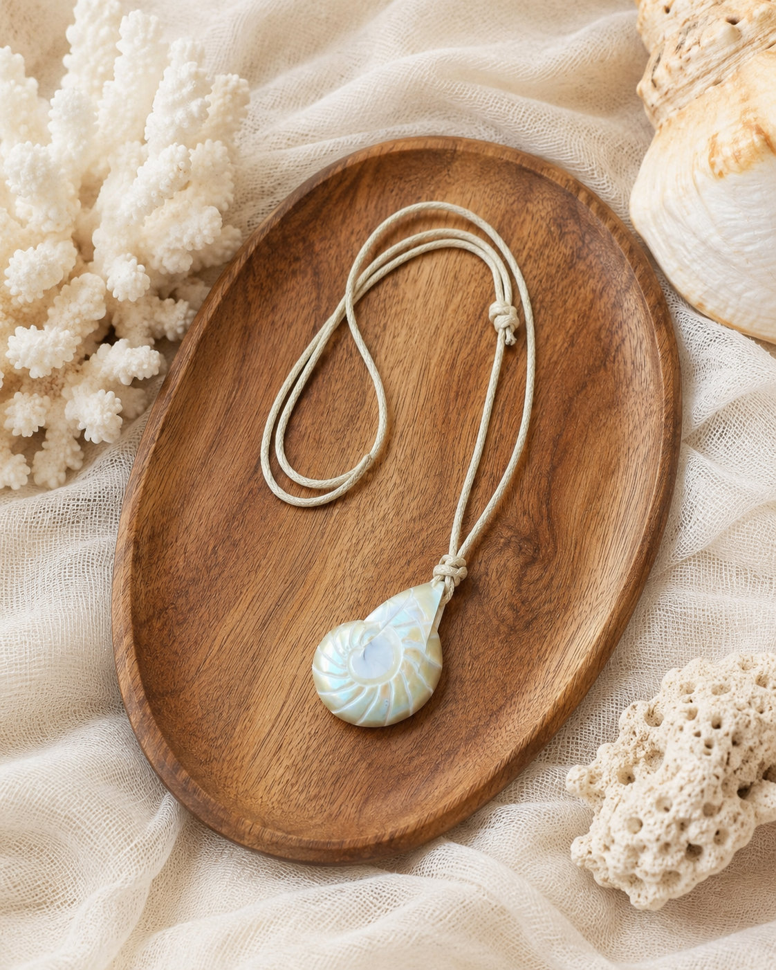 White Nautilus shell pendant summer necklace