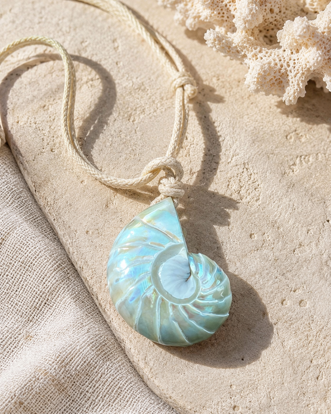 Ocean-inspired white Nautilus shell necklace Solera Felice