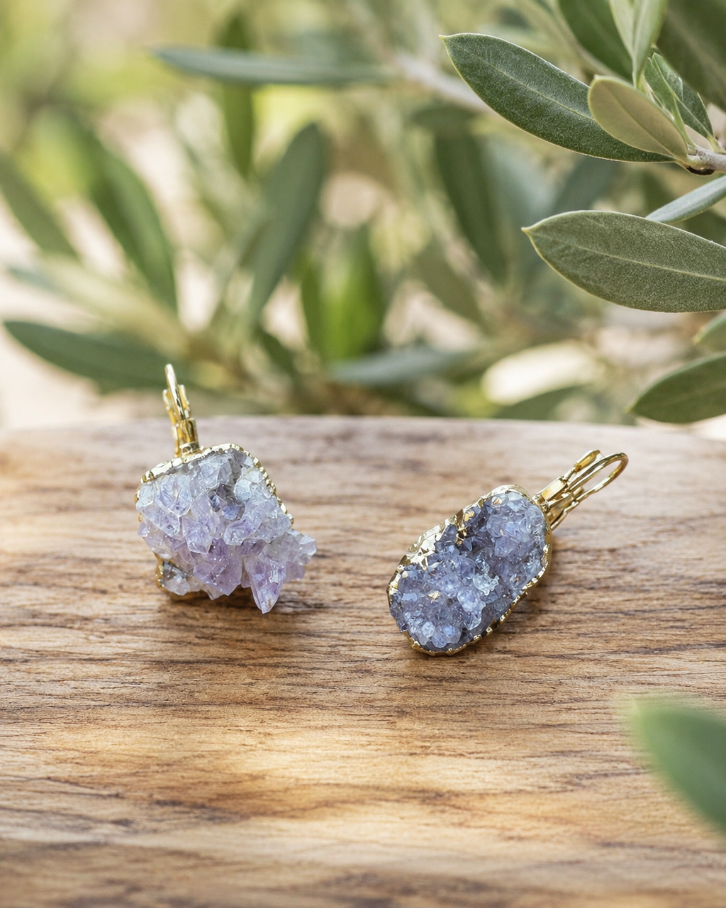 Amethyst Druzy Earrings with gold-plated frame by Solera Felice
