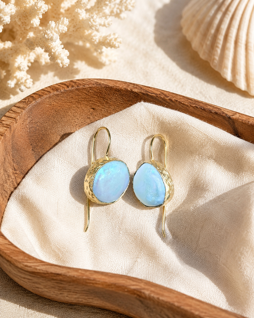 Opal Pearl Earrings with blue white tones by Solera Felice