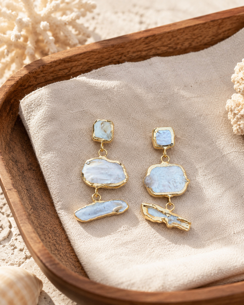 Baroque Pearl Statement Earrings natural pearl detail by Solera Felice