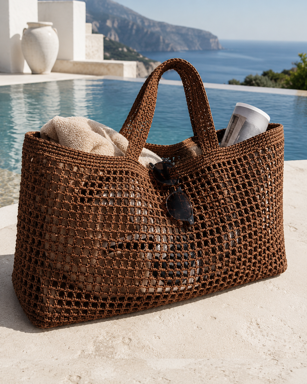 Solera Mare Tote brown crochet bag detail