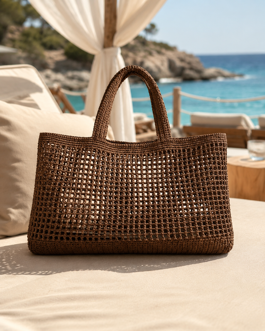 Solera Felice brown crochet tote summer resort bag