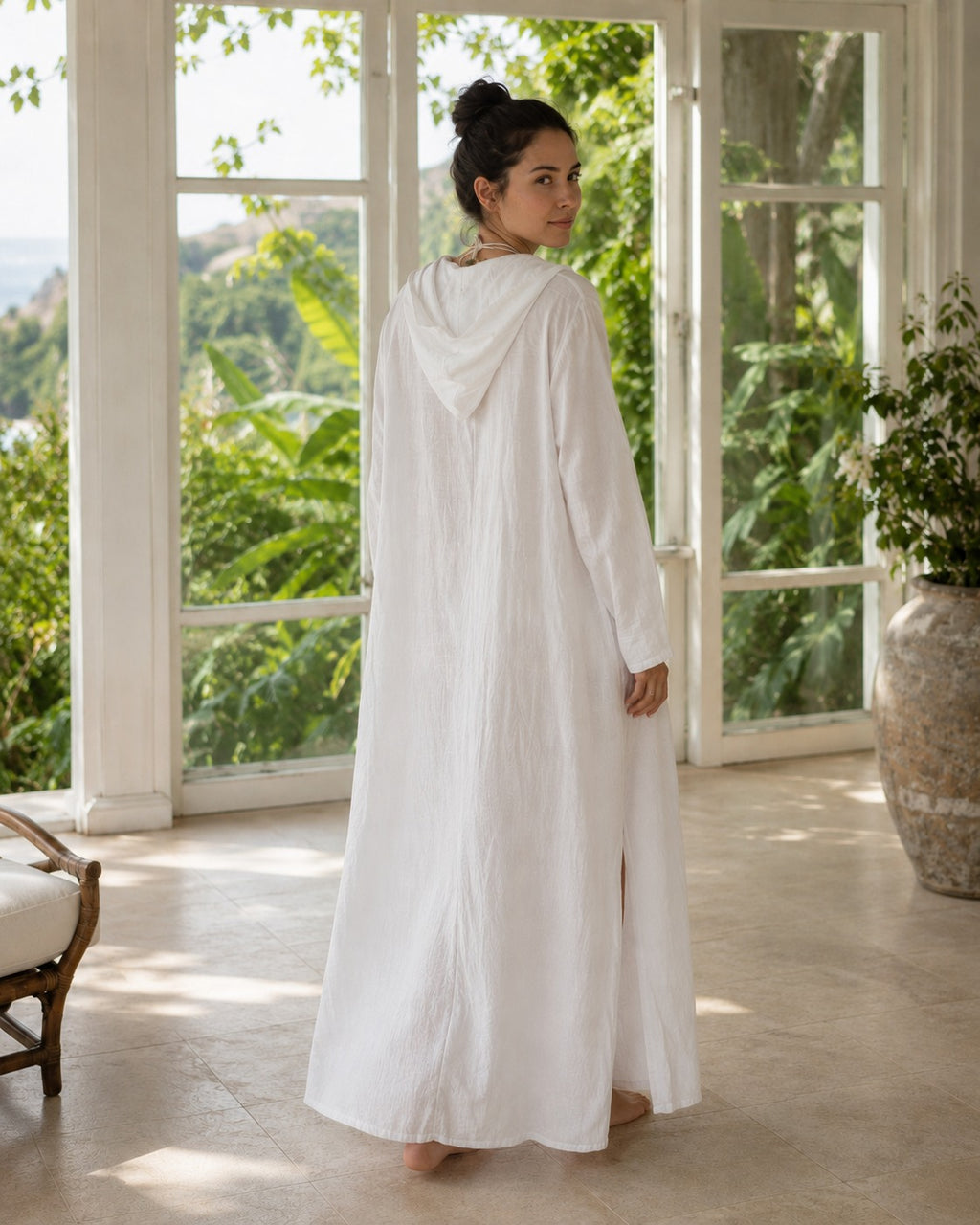 Solera Felice White Muslin Hooded Kaftan