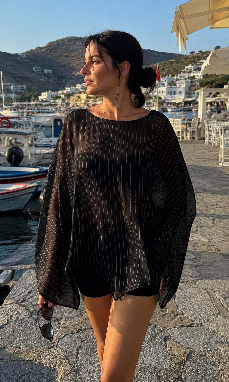 Solera Felice Black Sheer Stripe Top
