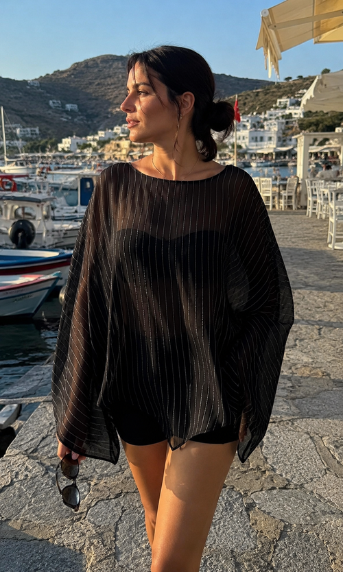 Solera Felice Black Sheer Stripe Top