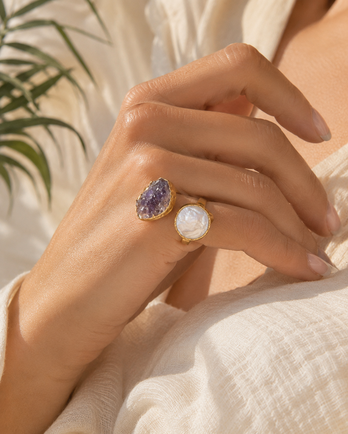 Solera Felice Amethyst Druzy & Pearl Toi et Moi Ring